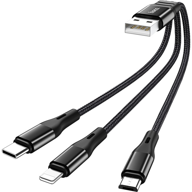 Кабель HOCO X47 USB для iP+Type-C+Micro 2.4A 0.25 м Black (6931474727398)