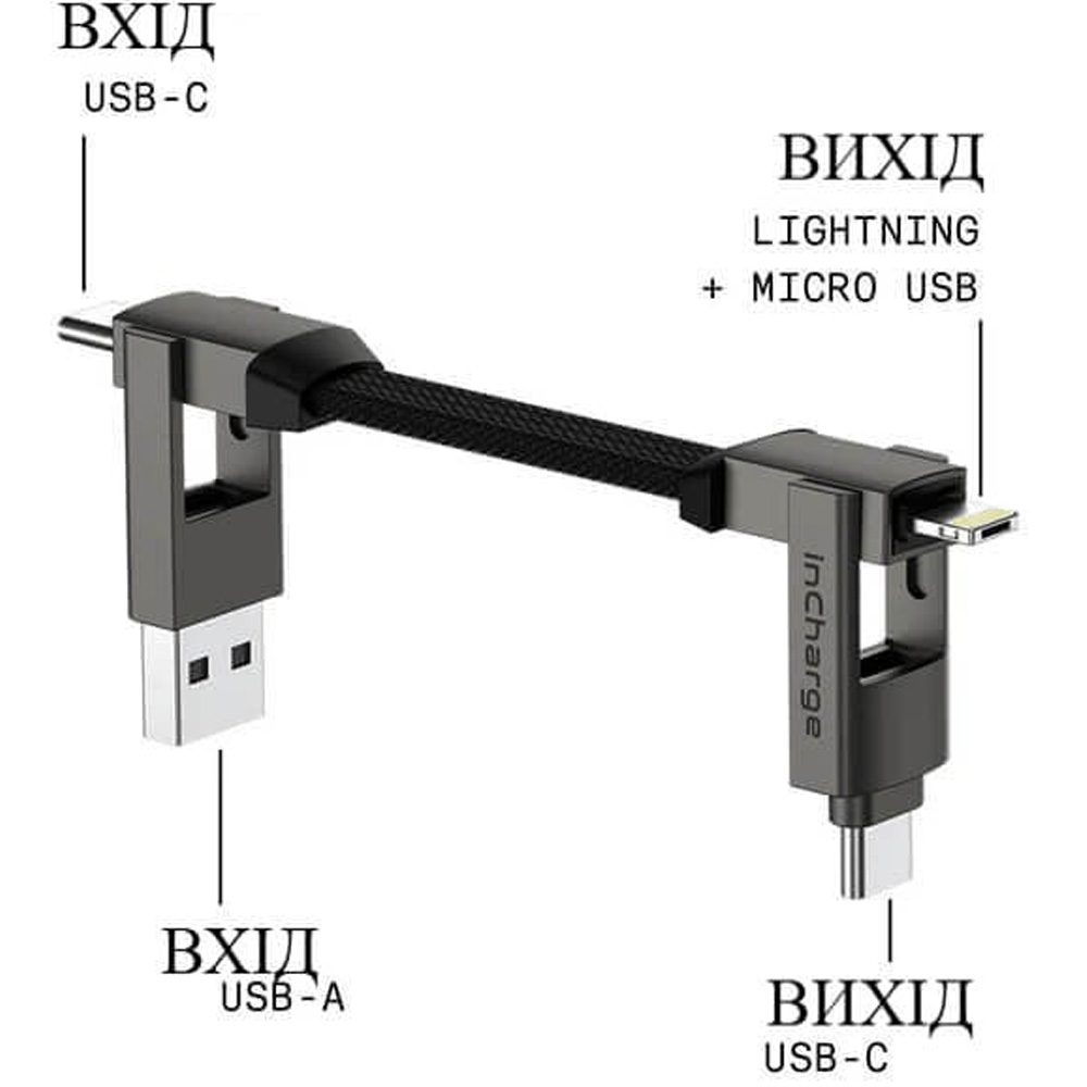Кабель ROLLING SQUARE inCharge 6 in 1 Gray (SIX01R) Тип USB – Lightning/micro-USB/USB Type-C