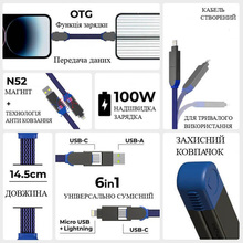 Кабель ROLLING SQUARE inCharge X 6 in 1 100 W 14.5 см Blue (X02WR)