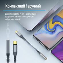 Кабель COLORWAY Female Audio USB Type-C - аудіо 3.5 мм 14 см Gray (CW-AD-CJ)