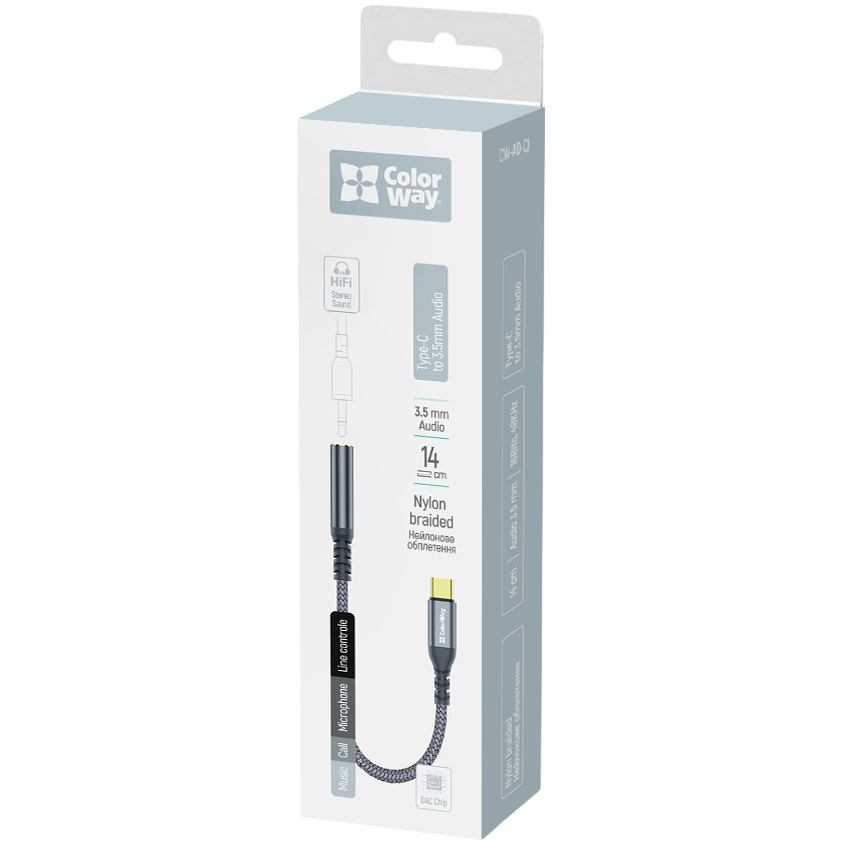 У Фокстрот Кабель COLORWAY Female Audio USB Type-C - аудіо 3.5 мм 14 см Gray (CW-AD-CJ)