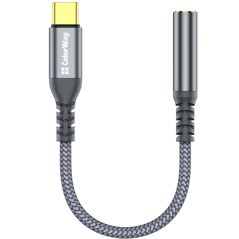 Кабель COLORWAY Female Audio USB Type-C - аудіо 3.5 мм 14 см Gray (CW-AD-CJ)