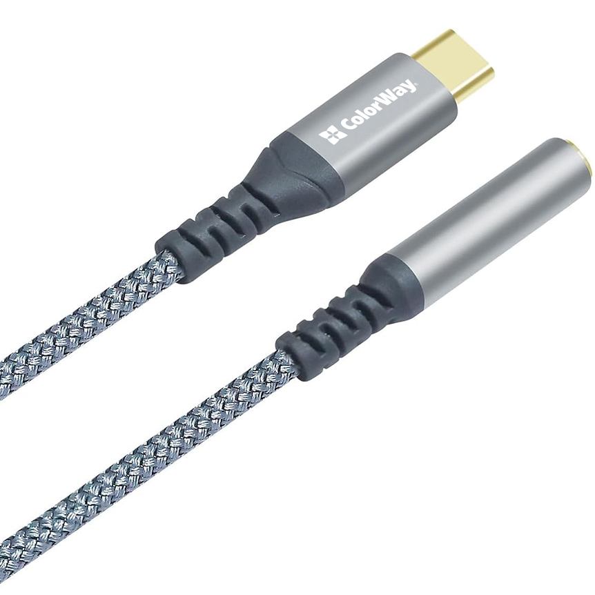 Кабель COLORWAY Female Audio USB Type-C - аудіо 3.5 мм 14 см Gray (CW-AD-CJ) Підсвітка False