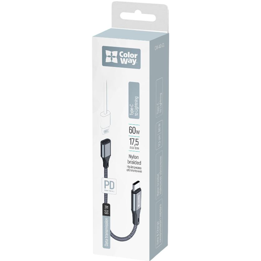 В Украине Кабель COLORWAY USB Type-C - Lightning 17.5 см Gray (CW-AD-CL)