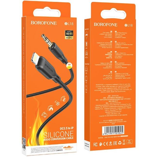 Кабель BOROFONE BL18 Lightning - аудіо 3,5 мм 1м Black (6941991101045) Довжина 1