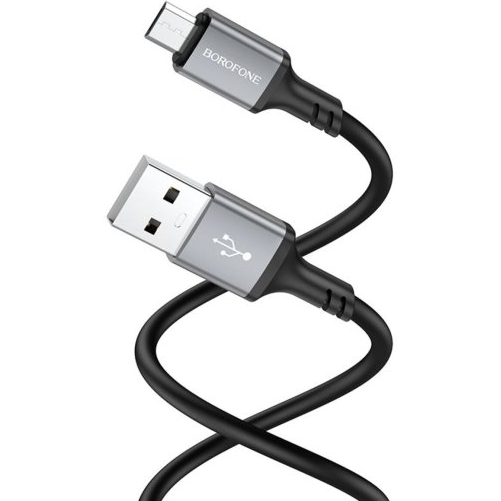 Кабель BOROFONE BX83 Famous USB - micro-USB 1 м Black (6974443386387) Додатково Сила струму: до 2.4 А; Матеріал: зовнішнє обплетення - вогнестійкий силікон, конектори з алюмінієвого сплаву