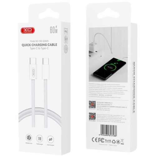 Кабель XO NBQ260A USB Type-C - USB Type-C 60W 1 м White (NBQ260A_С_White) Тип USB Type-С - USB Type-С