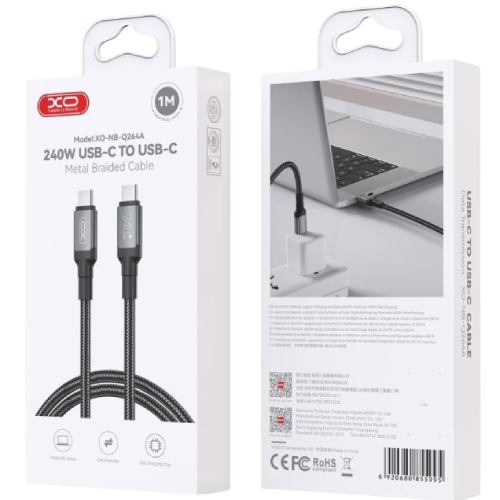 Фото Кабель XO NBQ264A USB Type-C - USB Type-C 240W 1 м Black (NBQ264A_С_Black)