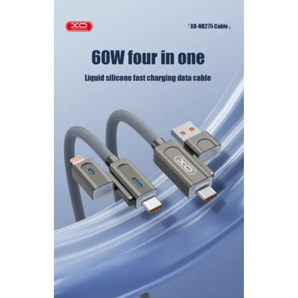 Фото 4 Кабель XO NB275 USB Type-C/USB-A - USB Type-C/Lightning 4-in-1 60W 1m Gray (NB275_4-in-1_Gray)