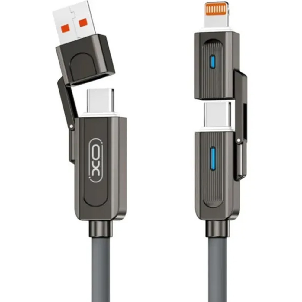 Кабель XO NB275 USB Type-C/USB-A - USB Type-C/Lightning 4-in-1 60W 1m Gray (NB275_4-in-1_Gray) Тип USB Type-С/USB - USB Type-C/Lightning