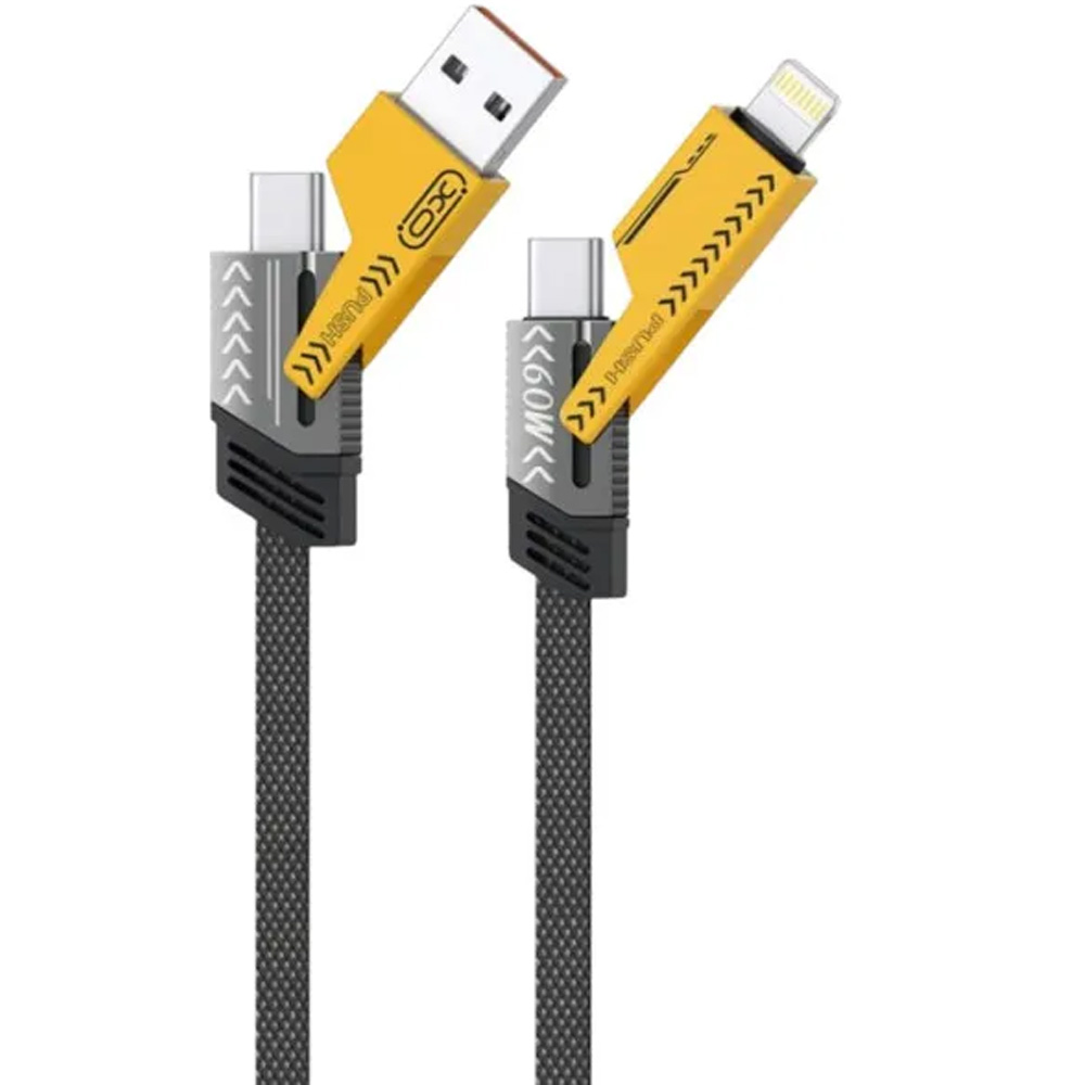 Кабель XO NB283 Braided Flat USB Type-C/USB - USB Type-C/Lightning 60W 1m Black (NB283_4-in-1_Black)