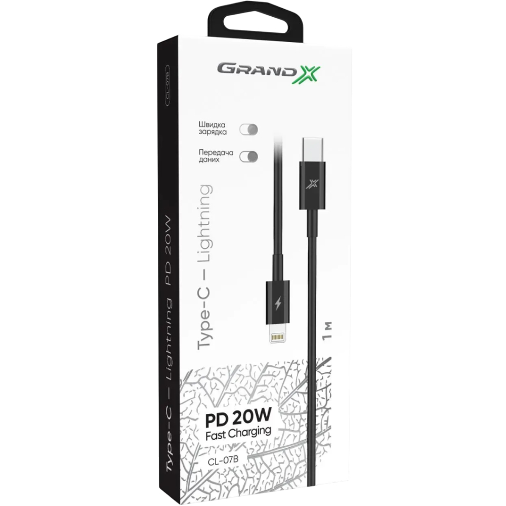 Кабель GRAND-X iPhone TypeC - Lightning 1 м Black (CL-07B) Длина 1