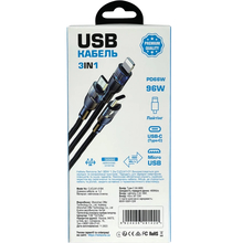 Кабель REMZONA USB3.0- Lightning/Type-C/Micro USB 96W 1.2 м (CUCLM1-01BK)