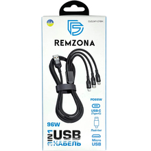 Кабель REMZONA USB3.0- Lightning/Type-C/Micro USB 96W 1.2 м (CUCLM1-01BK)