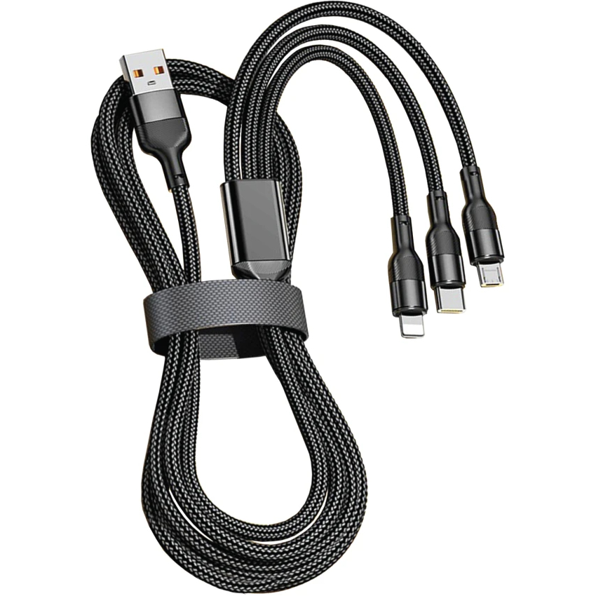 Кабель REMZONA USB3.0- Lightning/Type-C/Micro USB 96W 1.2 м (CUCLM1-01BK)
