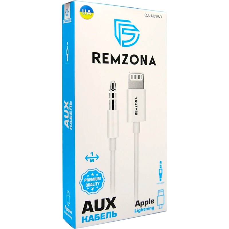 Кабель REMZONA AUX Lightning - 3.5 1 м White (CJL1-01WT) Додатково Виконаний із силікону, що робить кабель стійким до перегинів.