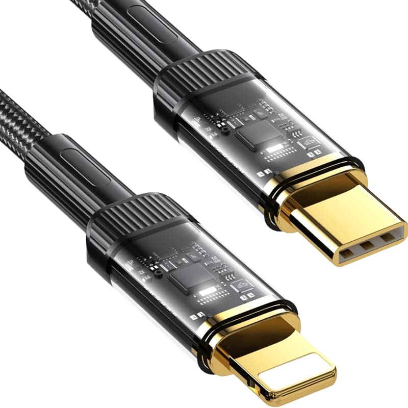 Кабель REMZONA USB Type-C - Lightning 1 м Black (CCL1-02BK) Додатково Швидке заряджання PD 20W; Нейлонова обплетення; Позолочені 24K конектори; Захист із термопластичного еластомеру