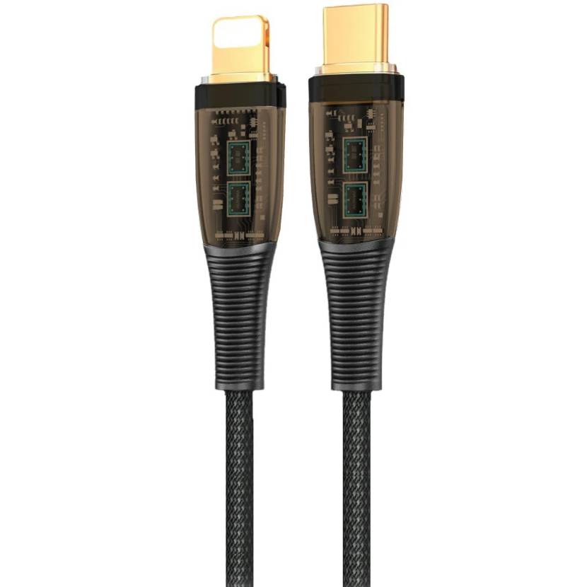 Кабель REMZONA USB-C to Lightning USB2.0 30W PD3.0 3A 1.2м 24K конектори CCL1-01BK Black (6924436491529)