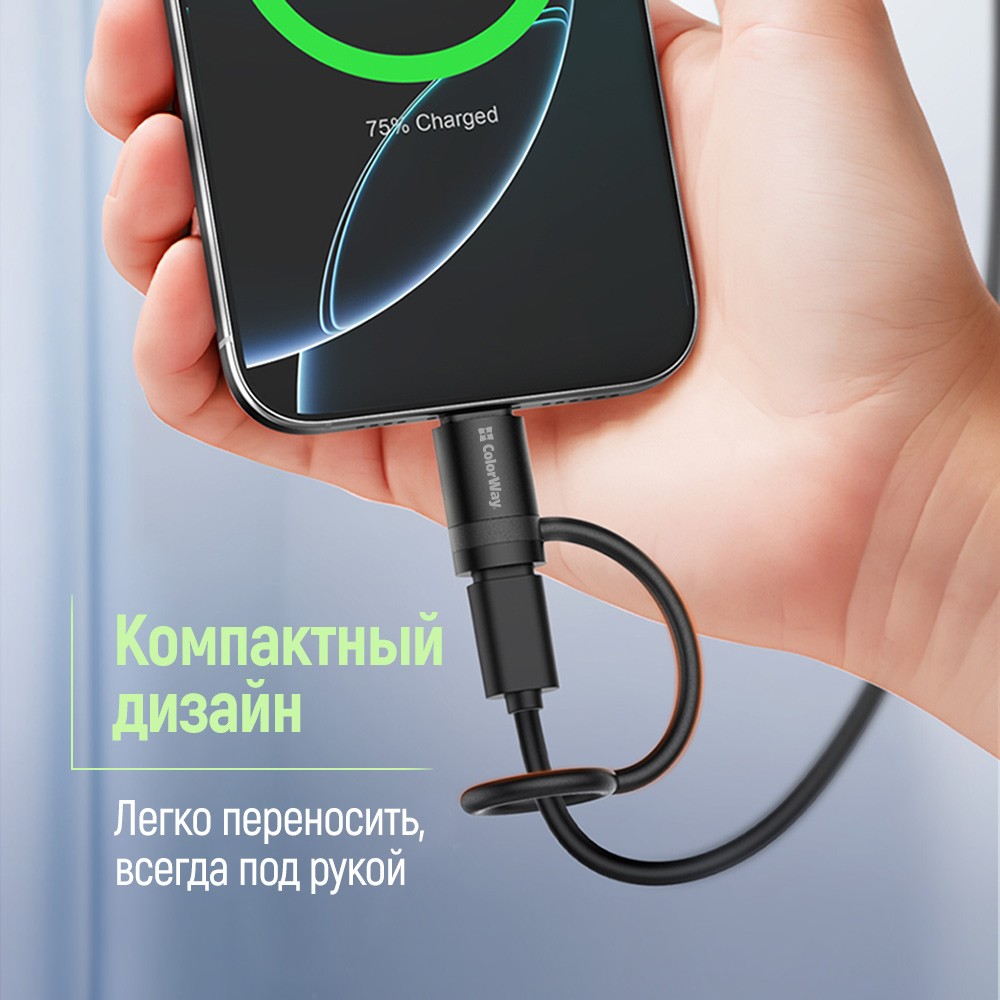 В Україні Адаптер-перехідник COLORWAY USB-C To Lightning Black (CW-AD-CL2)