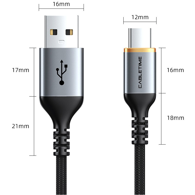 Кабель CABLETIME USB 2.0 AM - Type-C 1.5 м Black (CA30J) Тип USB - USB Type-С