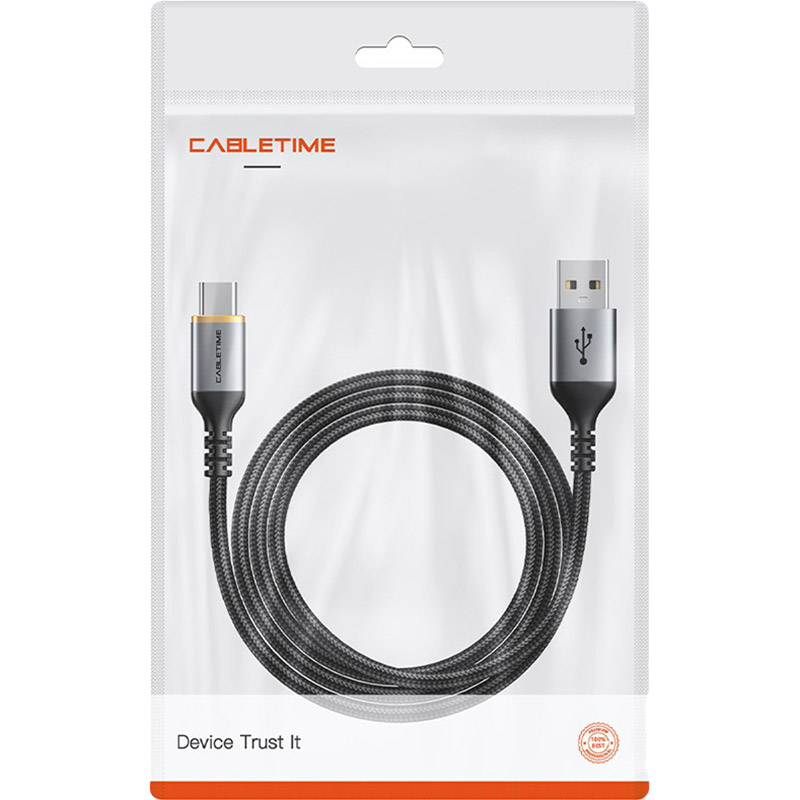 Кабель CABLETIME USB 2.0 AM - Type-C 1.5 м Black (CA30J) Подсветка False