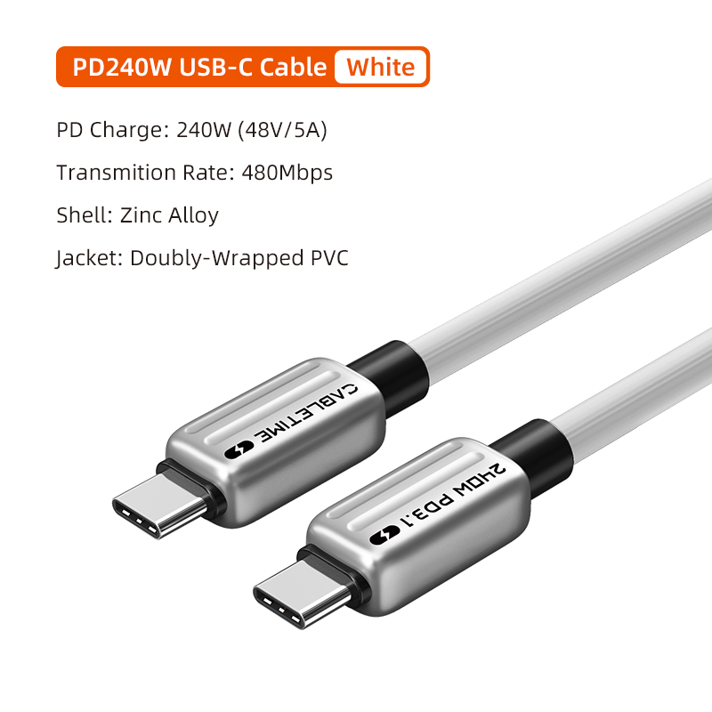 Кабель CABLETIME USB Type-C (M) - Type-C (M) PD240W 2 м (CU07L) Silver (CA915736) Длина 2