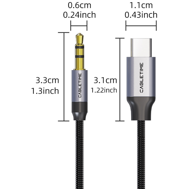 Кабель CABLETIME USB Type-C (M) - 3.5 мм (M) 1 м Silver (CF16H) Тип USB Type-С - аудіо 3.5 мм