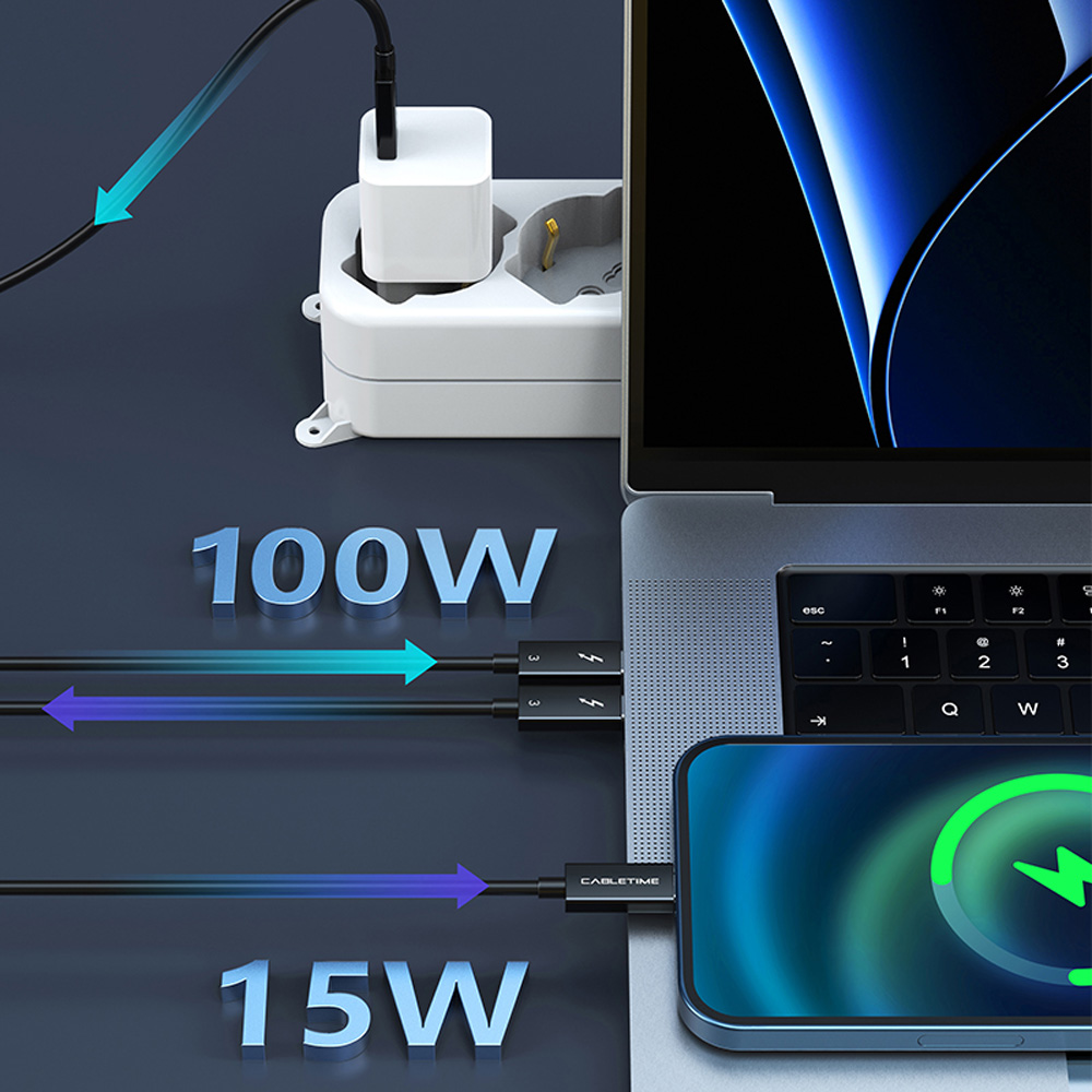 Кабель CABLETIME Thunderbolt 3 USB Type-C - USB Type-C 40Gbps 100W 20V/5A 5K/60HZ 0.5 м Black (CA915392) Підсвітка False