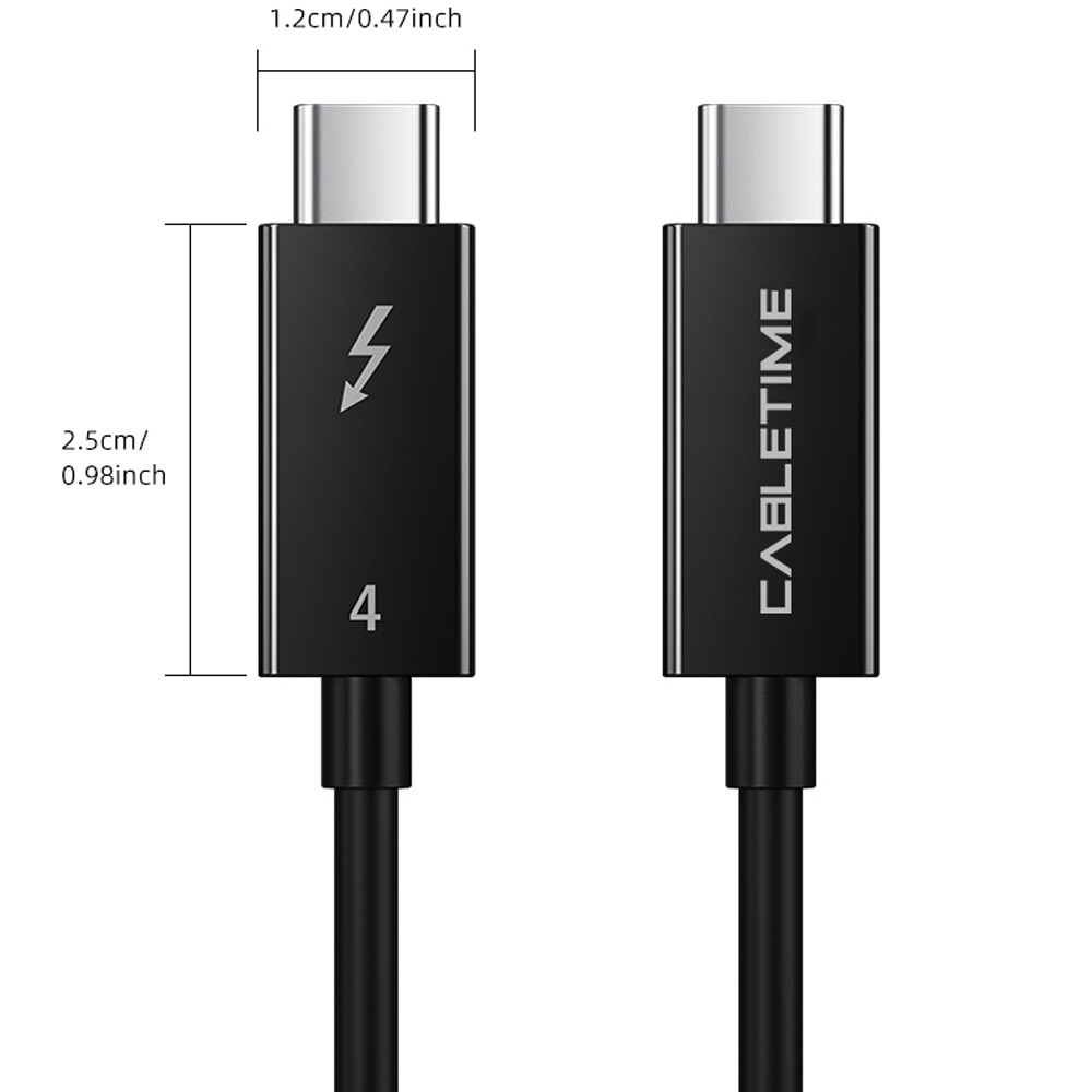 Кабель CABLETIME Thunderbolt 4 USB Type-C - USB Type-C 40Gbps 100W 20V/5A 8K/60HZ 1 м Black (CA915422) Довжина 1