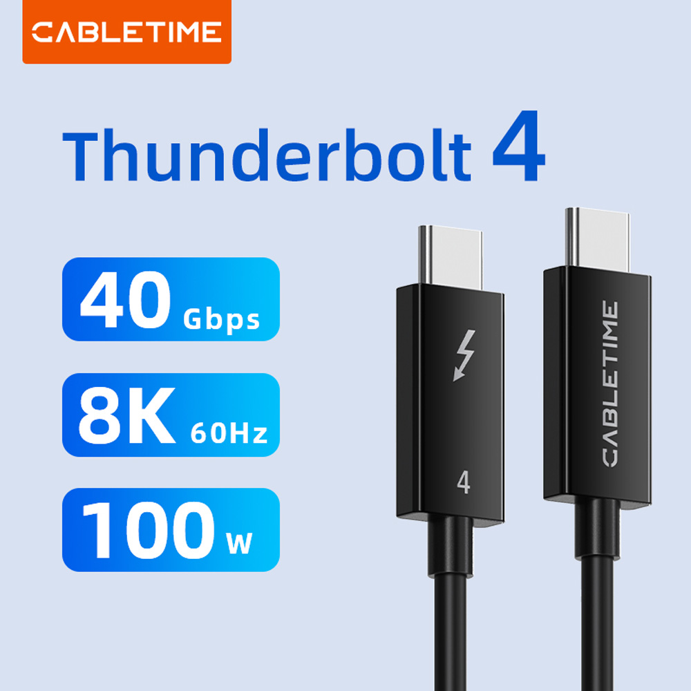 Кабель CABLETIME Thunderbolt 4 USB Type-C - USB Type-C 40Gbps 100W 20V/5A 8K/60HZ 1 м Black (CA915422) Тип USB Type-С - USB Type-С