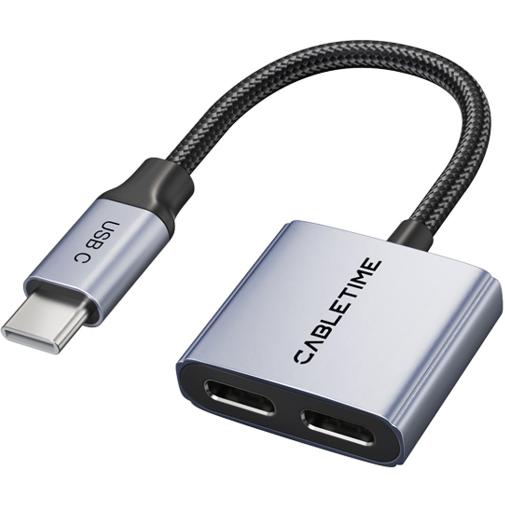 Адаптер CABLETIME CPA2G USB Type-C (M) - USB Type-C Audio (F) - USB Type-C(F) PD60W Grey (CA915781)