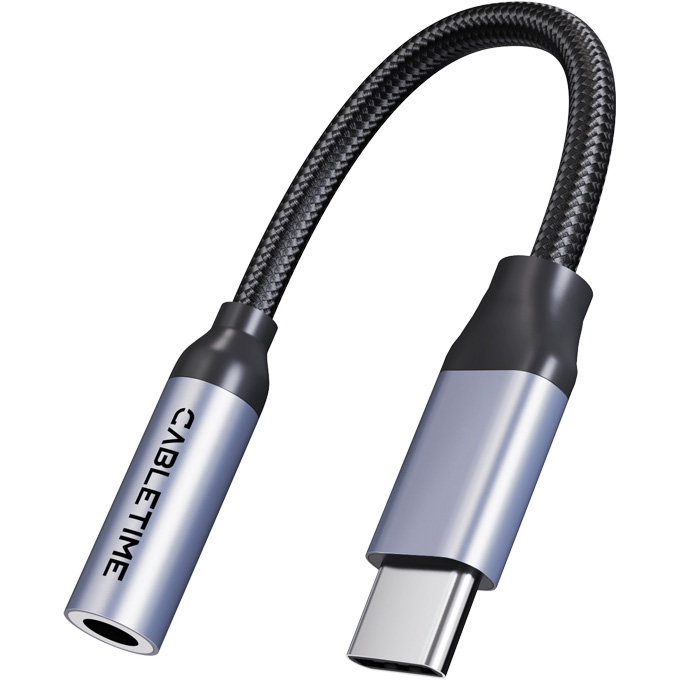 Кабель CABLETIME USB Type-C (M) - 3.5 мм (F) (CA915361) Додатково матеріал: алюмінієвий корпус + плетений кабель