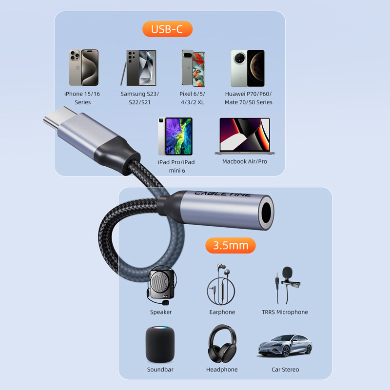 Кабель CABLETIME USB Type-C (M) - 3.5 мм (F) (CA915361) Підсвітка False