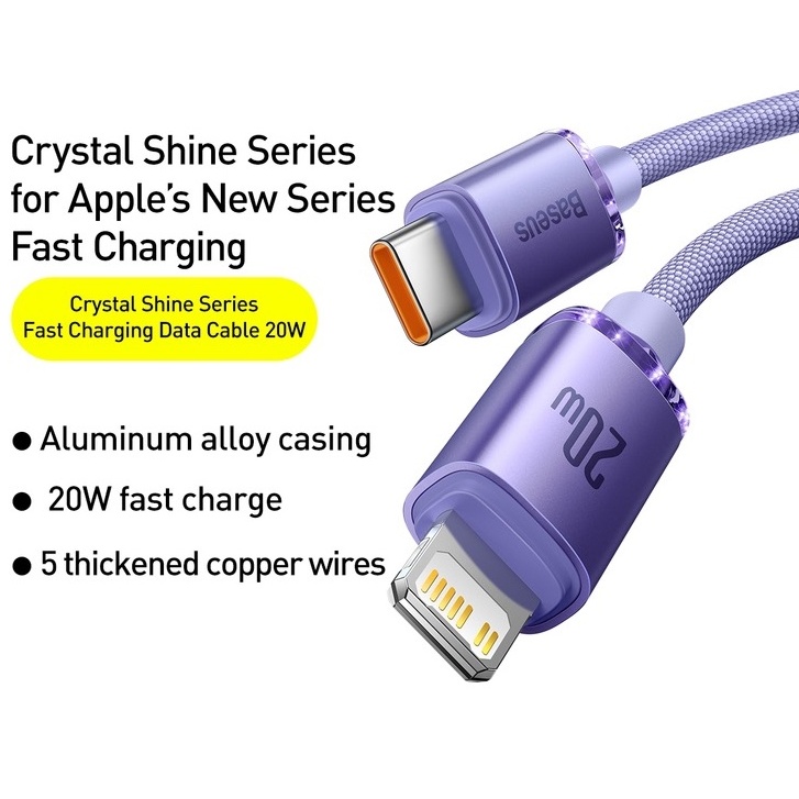 Кабель BASEUS Crystal Shine Series Fast Charging Data Cable Type-C to Lightning 20W 2 m Purple (CAJY000305) Підсвітка False