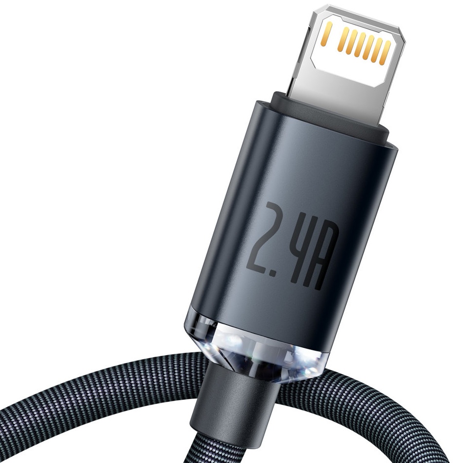 Кабель BASEUS Crystal Shine Series Fast Charging Data Cable USB to Lightning 2.4A 2m Black (CAJY000101) Підсвітка False
