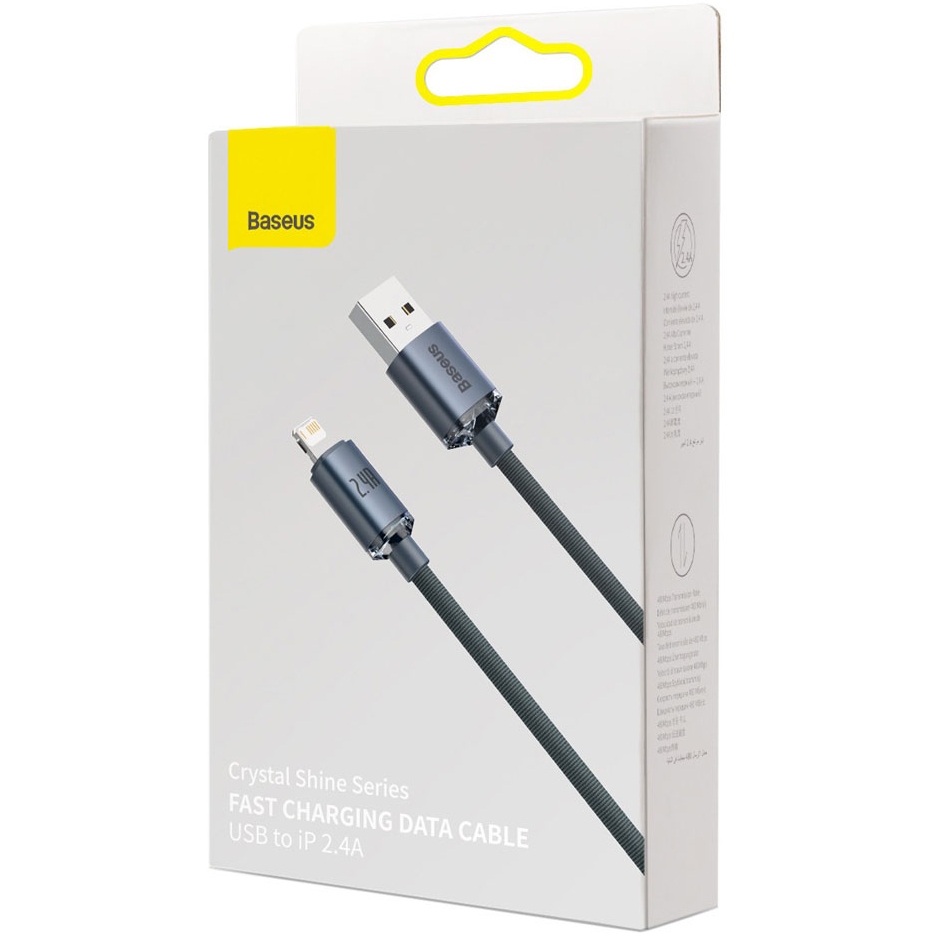 Зовнішній вигляд Кабель BASEUS Crystal Shine Series Fast Charging Data Cable USB to Lightning 2.4A 2m Black (CAJY000101)