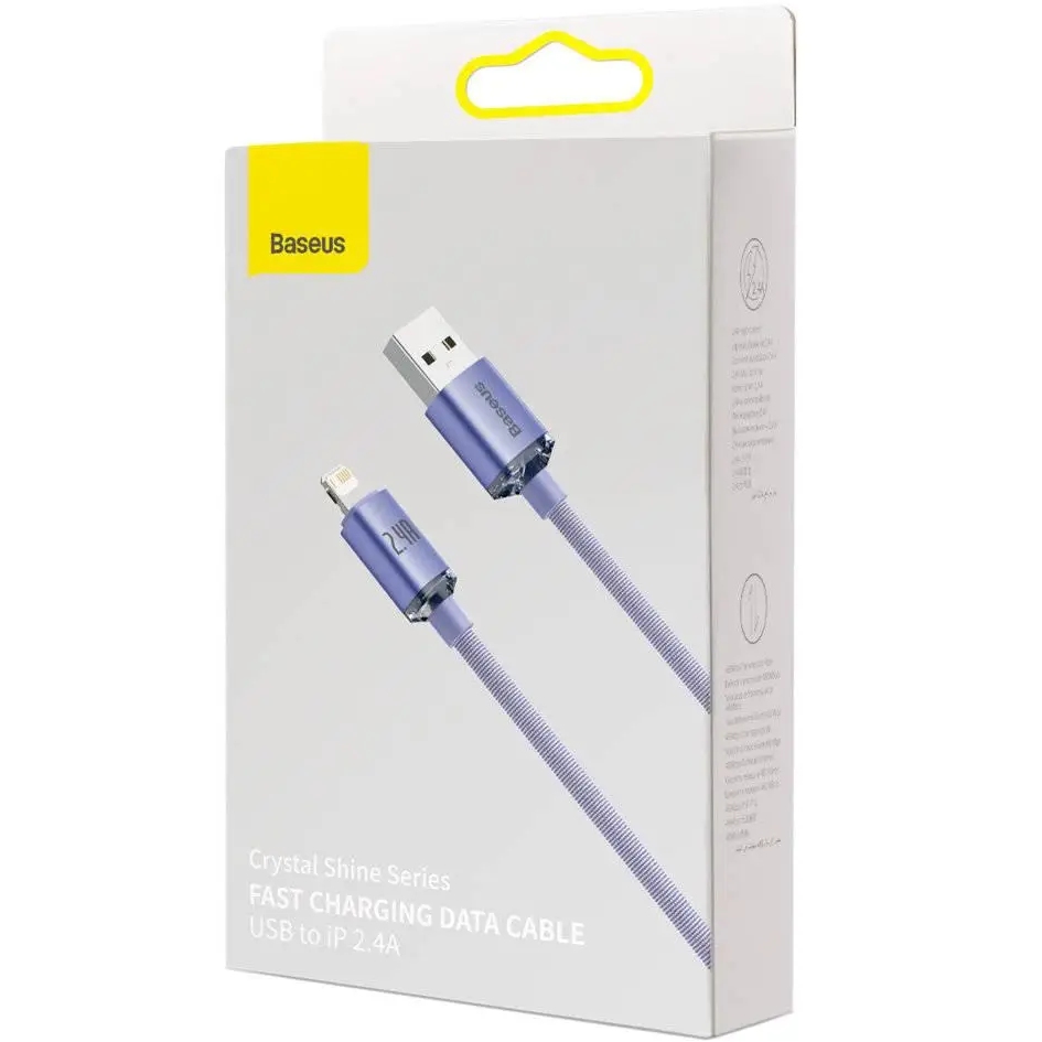 Фото Кабель BASEUS Crystal Shine Series Fast Charging Data Cable USB to Lightning 2.4A 1.2m Purple (CAJY000005)