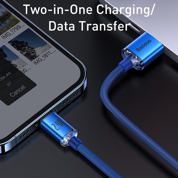 Кабель BASEUS Crystal Shine Series Fast Charging Data Cable USB to Lightning 2.4A 1.2m Blue (CAJY000003) Підсвітка False