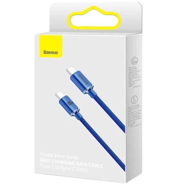 Кабель BASEUS Crystal Shine Series Fast Charging Data Cable Type-C to Type-C 100W 1.2 m Blue (CAJY000603) Підсвітка False