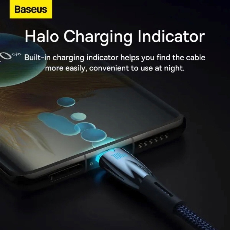 Зовнішній вигляд Кабель BASEUS Glimmer Series Fast Charging Data Cable Type-C to Type-C 100W 1 m Blue (CADH000703)