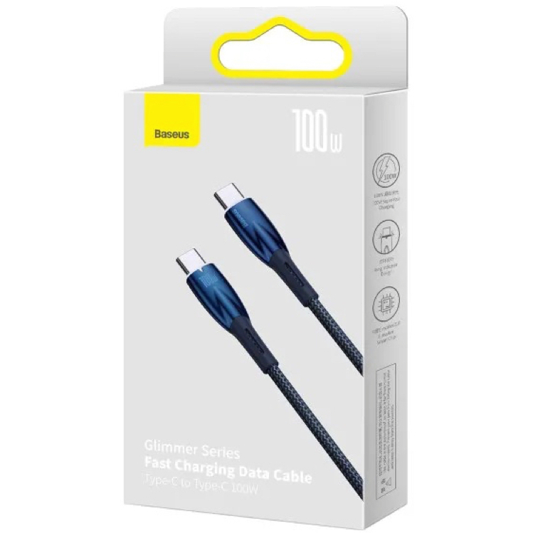 Фото Кабель BASEUS Glimmer Series Fast Charging Data Cable Type-C to Type-C 100W 1 m Blue (CADH000703)