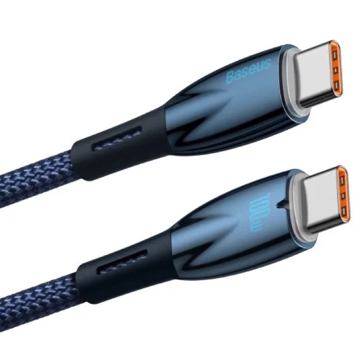 Кабель BASEUS Glimmer Series Fast Charging Data Cable Type-C to Type-C 100W 1 m Blue (CADH000703) Довжина 1