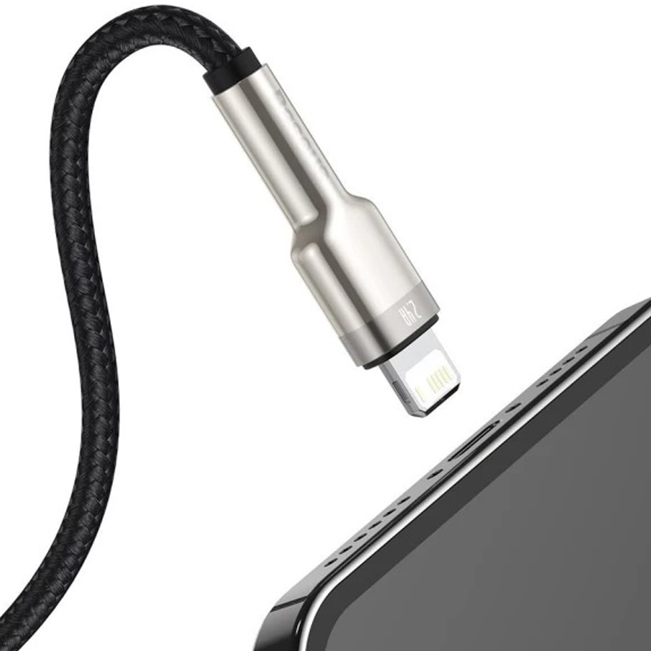 Кабель BASEUS Cafule Series Metal Data Cable USB to Lightning 2.4A 0.25 m Black (CALJK-01) Підсвітка False