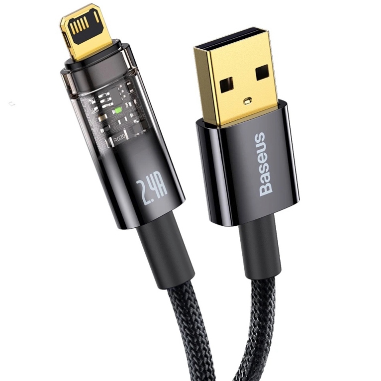 Кабель BASEUS Explorer Series Auto Power-Off Fast Charging Data Cable USB to Lightning 2.4A 1 m Black (CATS000401) Тип USB - Lightning