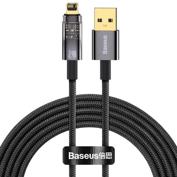 Кабель BASEUS Explorer Series Auto Power-Off Fast Charging Data Cable USB to Lightning 2.4A 1 m Black (CATS000401)