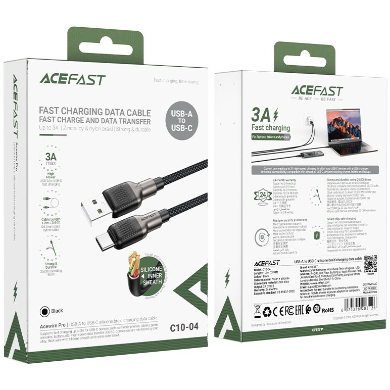 Фото 4 Кабель ACEFAST C10-04 USB to Type-C 3A 1.2 m Black (6974316283126)