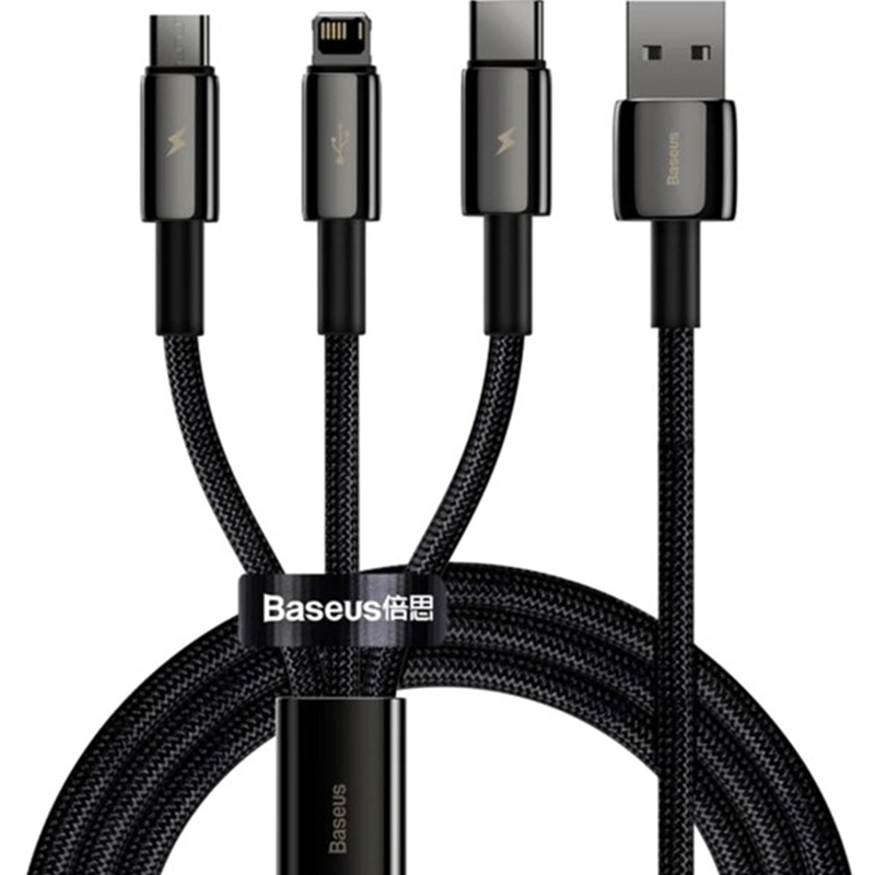 IT Кабель BASEUS Кабель 3-in-1 USB to Lightning/USB Type-C/micro-USB 3.5A 1.5 м CAMLTWJ-01 Black (1011171)
