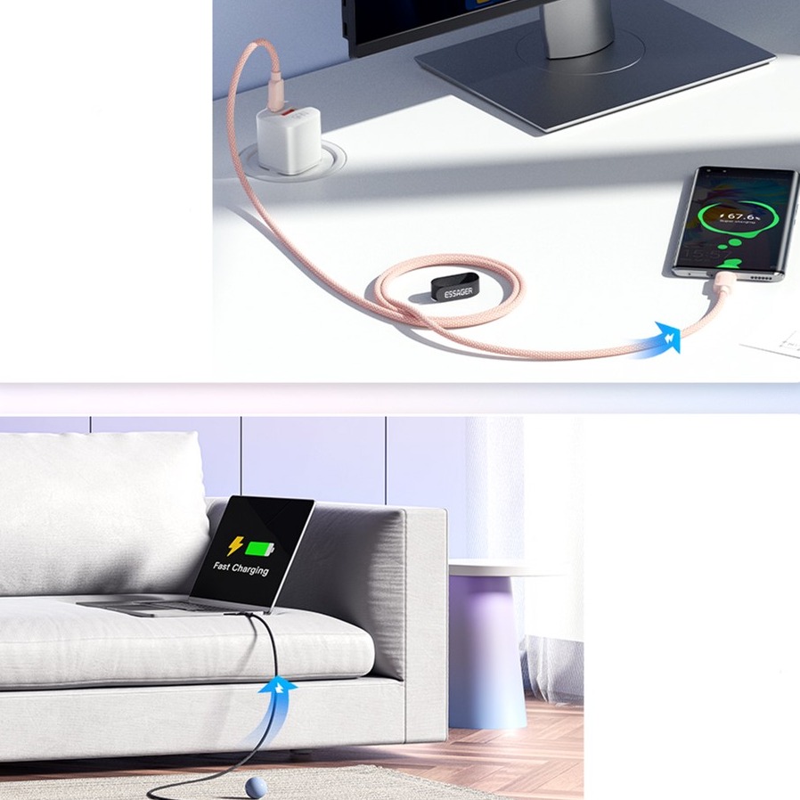 Внешний вид Кабель ESSAGER USB-C - USB-C 100W 3.0 м Black (EXCTT1-WLC01-P)