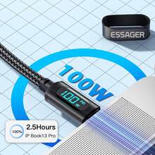 Кабель ESSAGER USB-C - USB-C 100W LED 1.0 м Black (EXCTT1-XY01-P)