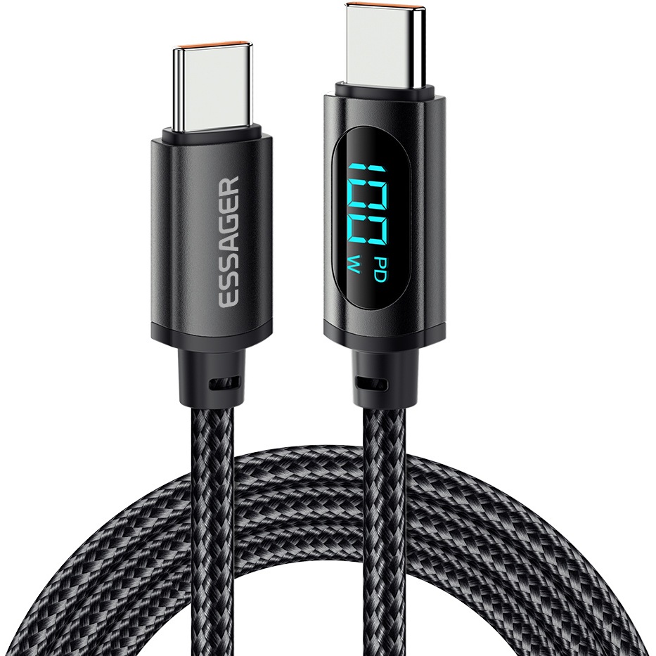 Кабель ESSAGER USB-C - USB-C 100W LED 1.0 м Black (EXCTT1-XY01-P)